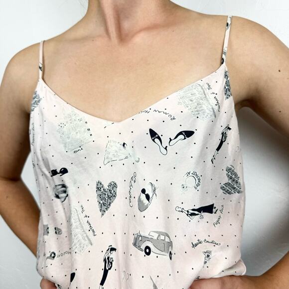 Vintage Silk Fairycore Coquette Girly Fashion Print Polka Dot Camisole Tank M - Picture 3 of 12